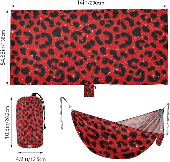 Fake Glitter Leopard Print Red 330lb Capacity Camping Hammock with Portabl Carry Bag Hanging Hammock for Indoor Outdoor Patio hamaca para Camping 0 a 24 Meses