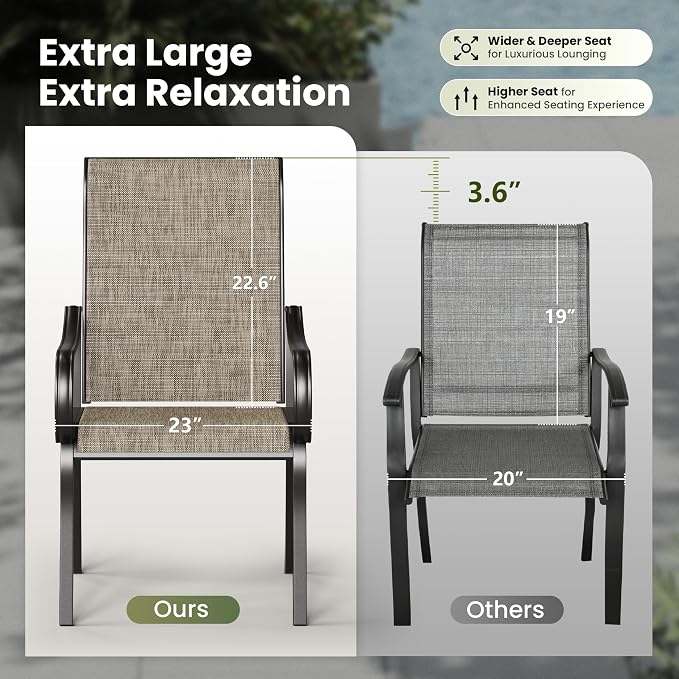 PHI VILLA 5 Pcs Patio Dining Set for 4, Mesh Chairs & Wood-Look Table | 4 textilene dining chairs. 37" PVC square table top w/ umbrella hole, all weather E-coated metal frame for outdoor deck lawn