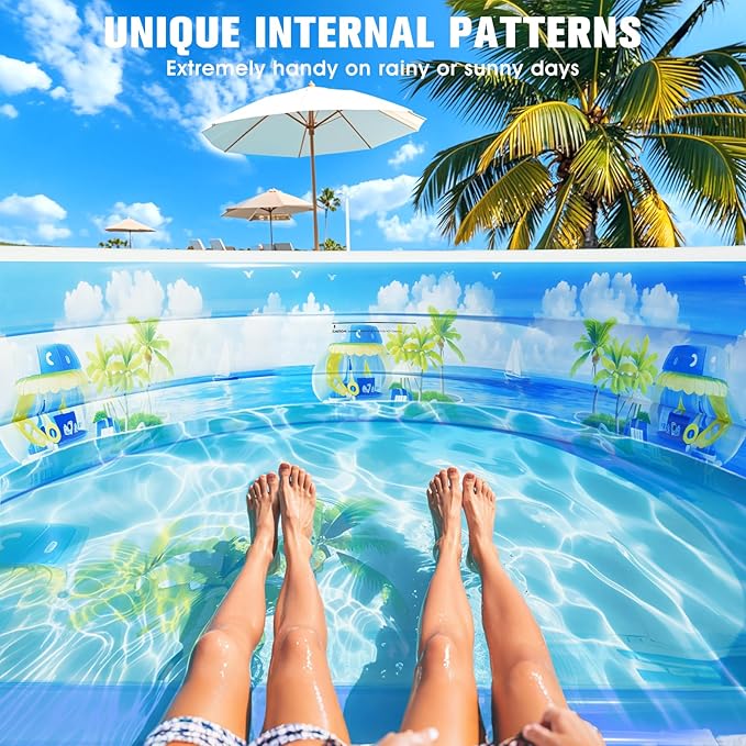 2026 Extra Large Upgraded Inflatable Pool with Canopy,Inflatable Family Lounge Pool,Round Blow Up Pool for Adult with Bench&Backrest,Swim Center Easy Backyard Pools for Kids & Adults90*90"*80"