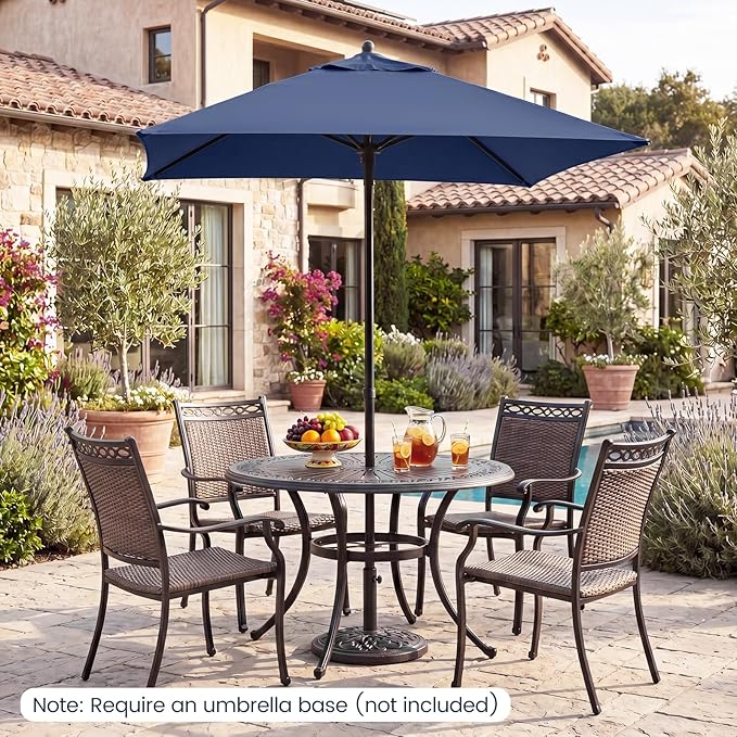 HAPPYGRILL 7 ft Square Patio Umbrella, Outdoor Table Umbrella with Push Button Opening & Top Ventilation, Outdoor Market Shade Parasol with 4 Metal Ribs for Porch, Garden, Apartment, Deck