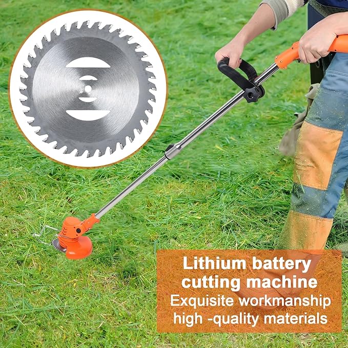Cordless Lawn Mower, Battery Powered Grass Trimmer with Adjustable Telescopic Handle, Electric Weed Eater, Lightweight String Trimmer for Small Yards, Portable Lawn Mower for Women, Elderly