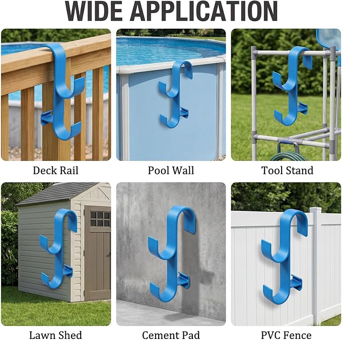 2Pcs Above Ground Pool Pole Hooks, Double Hanging Bracket for Pool Telescopic Pole, Leaf Skimmer Net & Vacuum Hose, Pool Rail Accessory Storage Hanger