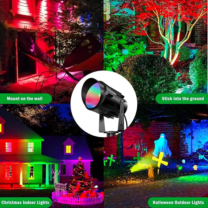 Outdoor Spotlights RGBW Led Lights, 12W Color Changing Landscape Lighting for Garden House Tree, 120V Waterproof Outdoor Spot Lights for Yard with Remote Control (2 Pack)