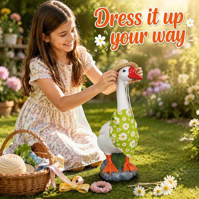 Large Porch Goose Statue 20 Inch, Resin Front Porch Goose Decor, Geese Decor Lawn and Garden Statue for Patio, Balcony,Yard Decorations, Housewarming Birthday Gifts,White