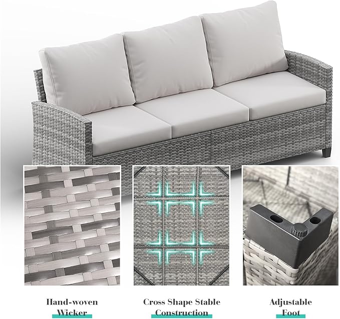 5 Piece Patio Furniture Set, All Weather Outdoor Sectional Set, Wicker Outside Furniture Patio Sofa Set for Backyards, Porch, Poolside, Garden, Balcony (Gray & Beige)