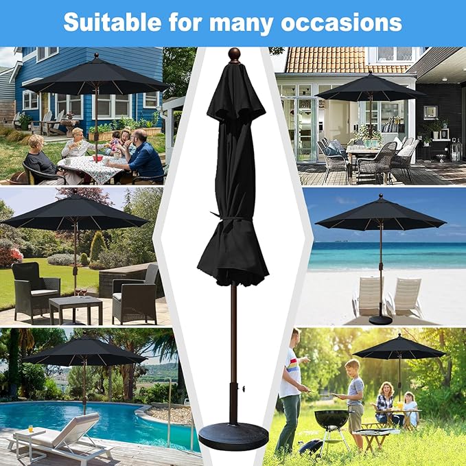 Eurmax USA 10-Year-Non-Fading 10FT Outdoor Patio Market Umbrella,UPF50+ UV Resistant Sun Shade,Heavy Duty Commercial Grade,Crank Lift Design,Windproof Vented Top for Garden,Pool,Deck,Black