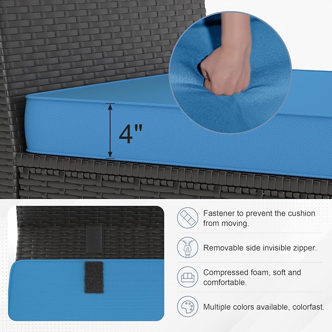 7PCS Patio Furniture Set, Outdoor Furniture All Weather Balcony Furniture with Thick Anti-Slip Cushions & Glass Table PE Rattan Patio Conversation Set for Backyard Garden (Peacock-Blue/XB, 7PCS)