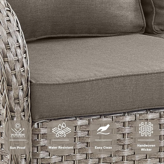 Belord 6 Pieces Wicker Patio Furniture Set with Patio Rocking Chairs, High Back Patio Conversation Set Outdoor Loveseat Glider with Ottoman and Rattan Side Table for Sunroom Deck Backyard