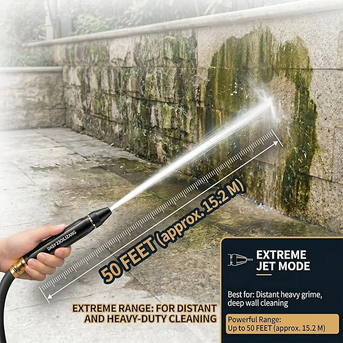 PowerJet High Pressure Water Gun-5-in-1 Nozzle,Garden Hose Pressure Booster,3000PSI Booster, Heavy Duty for Car Wash, Garden Watering & Outdoor Cleaning