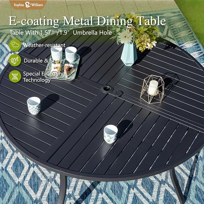 Sophia & William 5 Pieces Round Patio Dining Set for 4 People, 42" Dia Round Outdoor Table with Umbrella Hole, All Weather Patio Table and Wicker Chairs Set for Outside