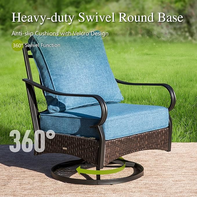 Sophia & William Patio Furniture Set, 4 Piece Metal Outdoor Conversation Set with 2-Seater Outdoor Couch, 2 Swivel Chairs, 1 Coffee Table for Outdoor Seating, Backyard, Porch(Navy Blue)