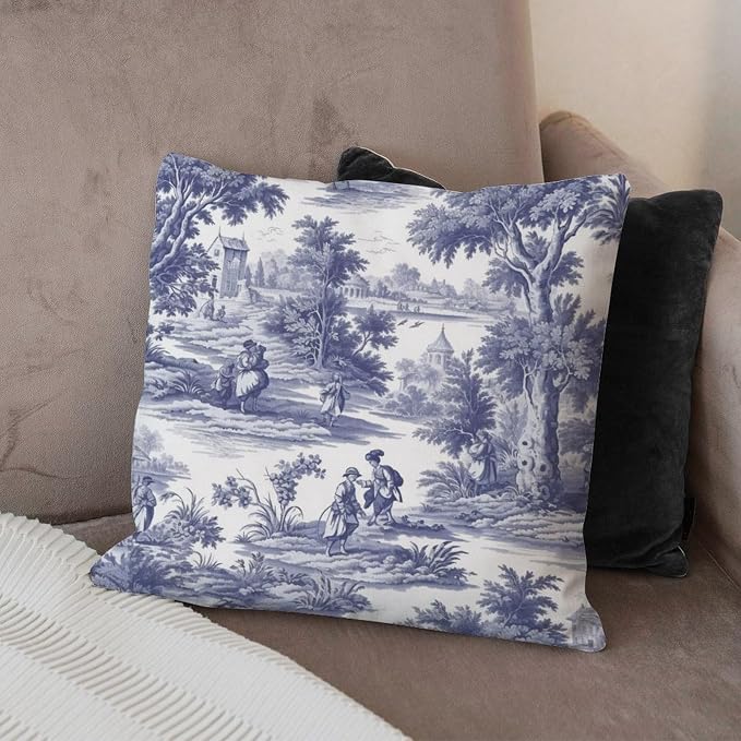 Navy White Blue Decorative Toile Print Cushion Cases French Charmed Life Toile Throw Pillow Cover Modern Throw Pillow Covers Farmhouse Decorative for Patio Tent Couch 20x20 in