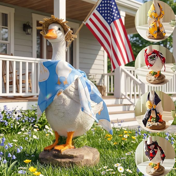 12" Real Farm Porch Goose Statue, Resin Yard Duck, Whimsical Outdoor Decor, Perfect for Garden, Patio, Backyard - Durable & Weather-Resistant, Pair with a Variety of Scarf Decorations