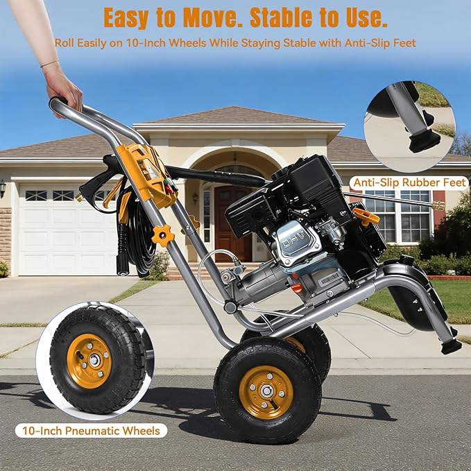 3500PSI Gas Pressure Washer, 212CC / 2.3GPM / 7HP / 4-Stroke Gas Power Washer with 4 Quick Connect Nozzles, 25FT Hose, Soap Tank, Gas Powered Pressure Washers for Driveways Decks Cars Paint Prep
