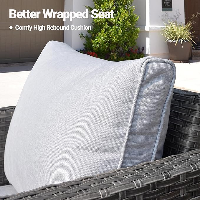 ovios 5 Pieces Patio Furniture Set, Outdoor Wicker Rattan Sofa Couch with 42" Fire Pit Table, Loveseat Chairs, Conversation Sets for Yard Porch Garden, Grey