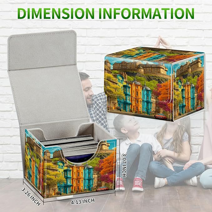 Card Deck Box for MTG, Cards Storage Box Fits 120+ Sleeved, Leather Small Size Strong Magnetic Closing Card Case for Board Games Magic TCG CCG Baseball Collection, Castle Maple Tree