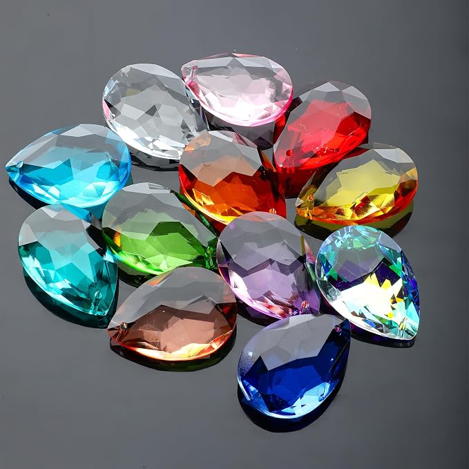 10 Pcs Red Crystal Bauhinia Suncatcher Prisms Chandelier Window Decor | Red Crystal Bauhinia Prisms Suncatcher Pendants 38mm Chandelier Beads Replacement for Window Wedding Party Decor