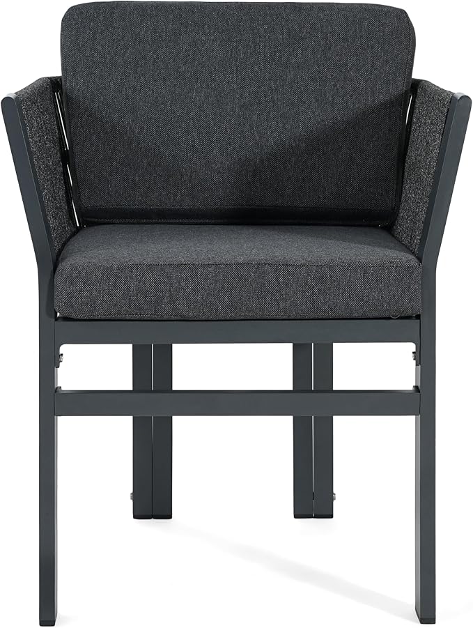 Christopher Knight Home Tamken Acacia Wood Outdoor Dining Set for 6, 7 Piece Patio Dining Table and Chair Set, Metal Outdoor Dining Armchair and Table Set with Removable Cushion, Black+Grey+Teak