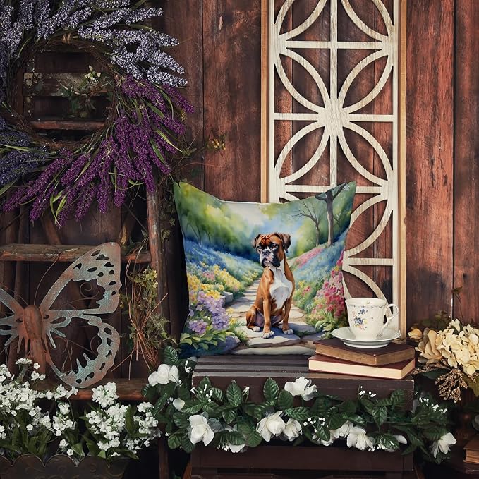Caroline's Treasures Boxer Spring Path Throw Pillow Machine Washable, Indoor Outdoor Decorative Pillow for Couch, Bed or Patio, 14Hx14W