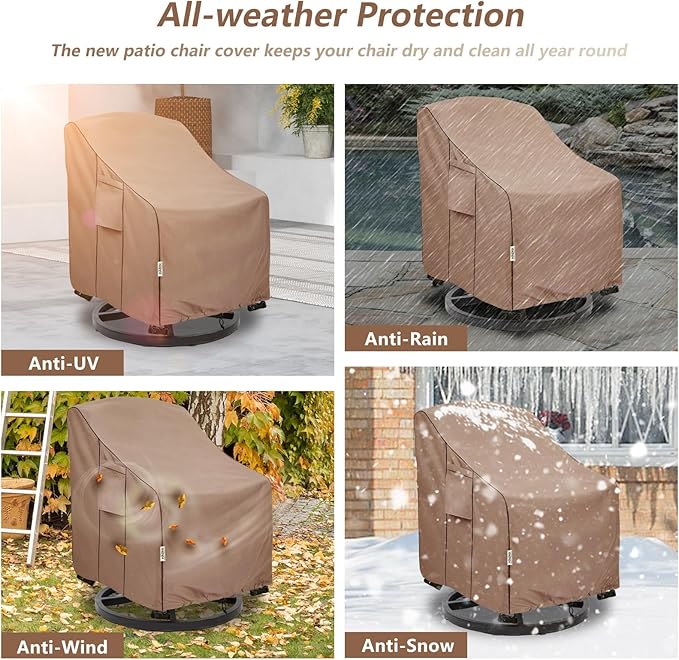 Patio Chair Covers for Outdoor Furniture Waterproof, Heavy Duty Waterproof Outdoor Swivel Chair Cover (33"W x35"D x36"H - Brown)