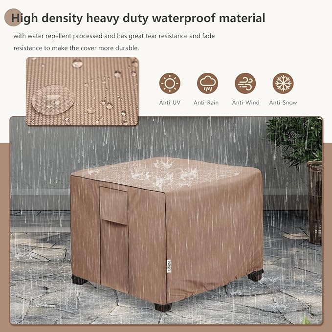 Outdoor Ottoman Cover Waterproof Square Patio Small Side Table Covers,Outdoor Rectangular Waterproof Table Cover-32 W x 32" D x 18" H(Brown)