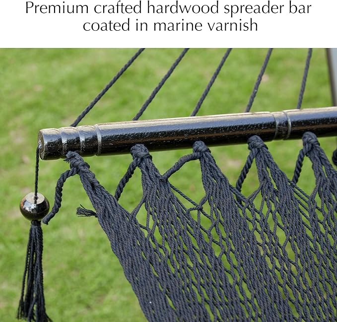 PNAEUT Double Rope Hammocks for Outside, Handwoven Double Caribbean Hammock with Spreader Bar for Outdoor Indoor, Max 600 lbs Capacity (Abyss)