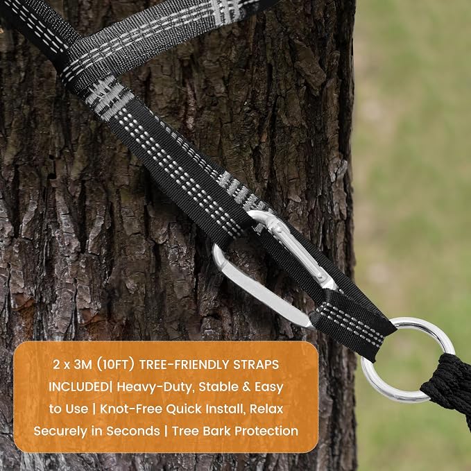 Lazy Daze Hammocks Camping Hammock with Curved Spreader Bar, Portable Hammock with Tree Straps, Carrying Bag, Carabiners for Outside, Hiking, Outdoors, 450lbs Capacity, Grey