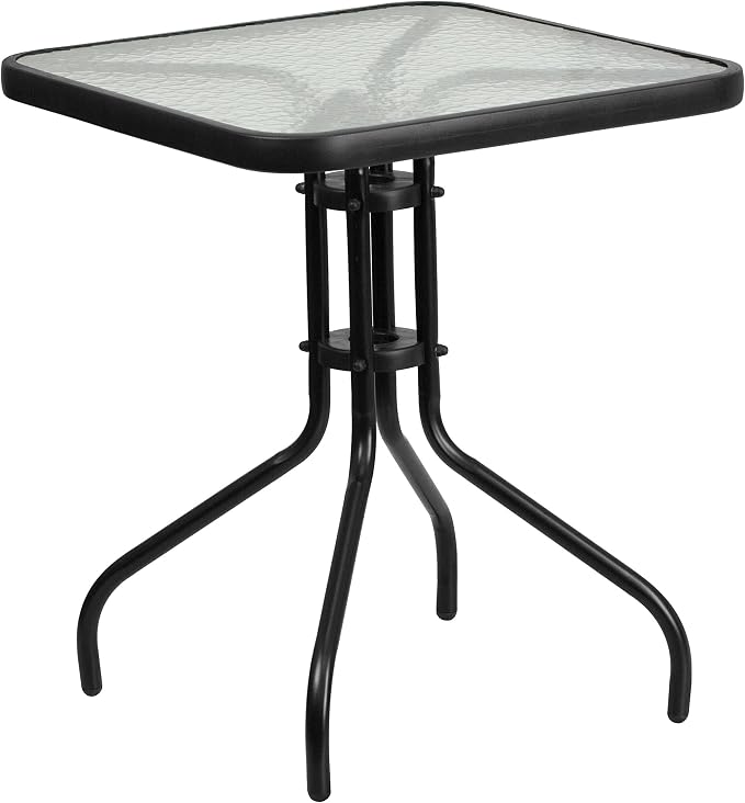 EMMA + OLIVER 23.5" Square Tempered Glass Metal Table
