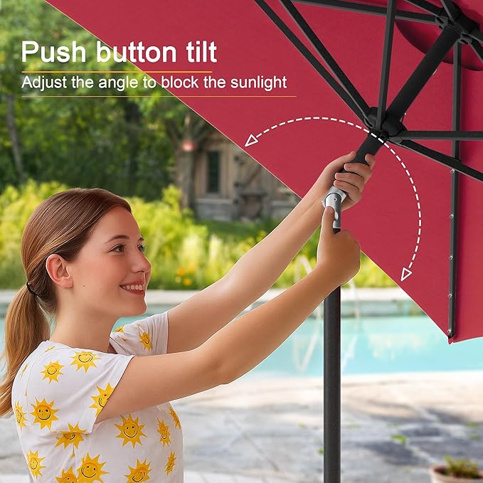 Rectangle Patio Umbrella with Solar Lights, 6x9ft Outdoor Rectangular Table Market Umbrella Patio with Push Button Tilt and Crank for Pool, Deck, Garden,Backyard