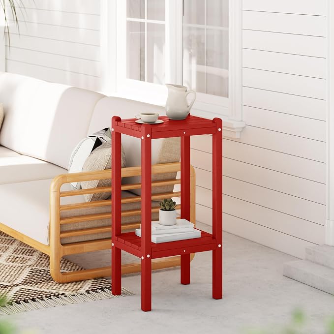 WestinTrends Malibu 36" Outdoor Adirondack HDPE 2-Tier Patio Side Table, Red