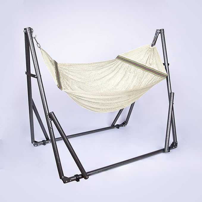 2 in 1 Hammock and Swinging Chair with Collapsible Steel Stand 450 lbs Capacity- Carrying Case, Portable & Adjustable, Perfect for Camping Beach Summer Patio, EZ Daze Foldable Hammock with Stand-IVORY