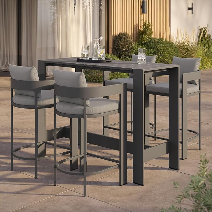 Modway Tahoe 5-Piece Outdoor Patio Bar Table Set in Gray