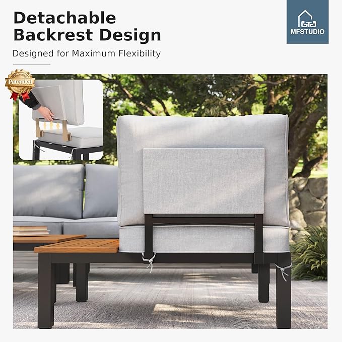 MFSTUDIO 9 Pieces Patio Furniture Set, Metal Outdoor Sectional Sofa Modular Outdoor Couch, Modern Patio Conversation Set with Coffee Table for Backyard, Garden
