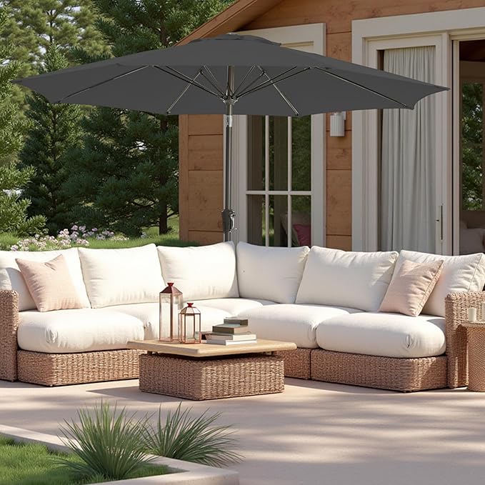 9FT Large Outdoor Patio Umbrella Pool Market Umbrella-UV Resistant, Easy Push Button Tilt and Crank, 8 Sturdy Ribs Heavy-Duty Table Umbrella for Deck, Backyard, Garden (Black)