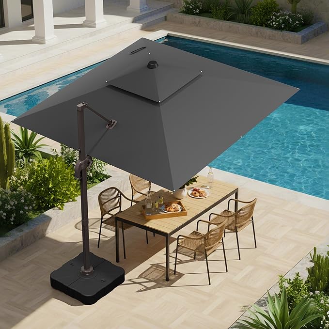 10x10 FT Patio Umbrella, Large Cantilever Double Top Heavy Duty Offset Umbrellas with 360° Rotation, Outdoor shade for Garden Deck Pool, Grey