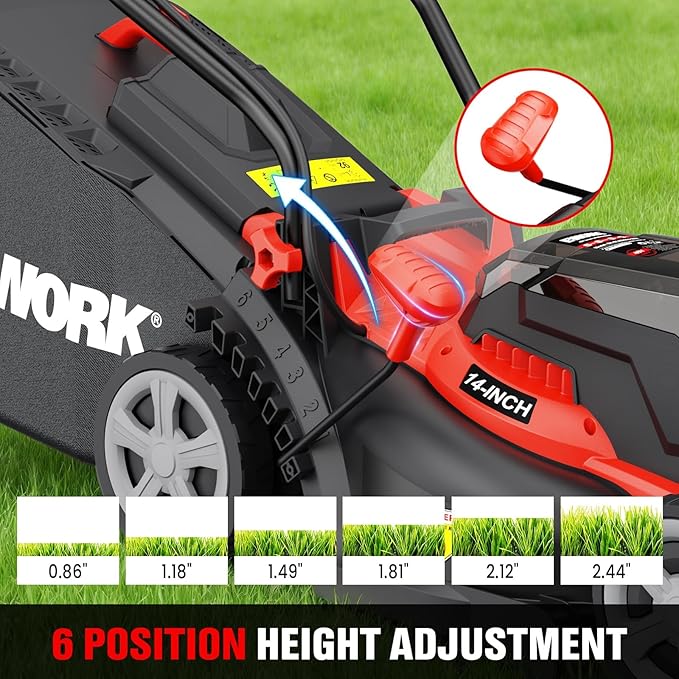 EWORK 40V Electric Lawn Mower Cordless, 14" Electric Push Mower with Grass Catchers, 2x4.0Ah Batteries & Charger, 6-Height Adjustment, 21Lbs Lightweight Battery Powered Lawnmower for Small Yard