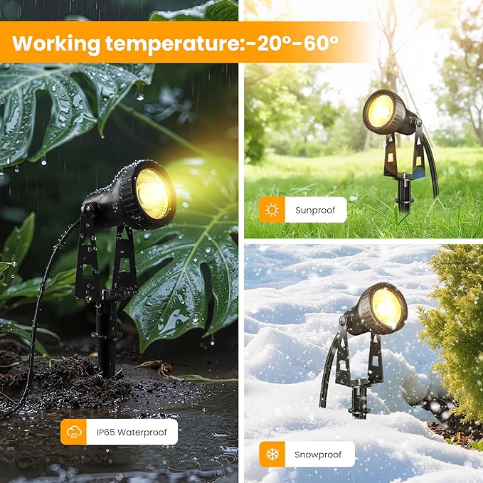 Zuske Outdoor Landscape Lighting, 10-Pack Low Voltage LED Spot Lights with Transformer, Waterproof IP65 Outdoor Landscape Lights for Garden, Yard, Backyard, Lawn, Trees, House, Flags – Warm White