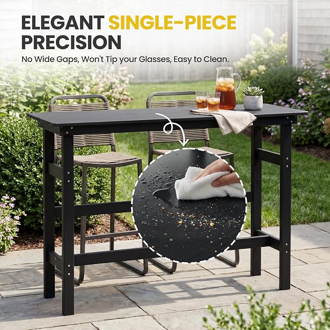 41.25" Outdoor Bar Table, Heavy Duty HDPE Console Table, Weather-Resistant Outdoor Console Table, Modern Bar Height Pub Table for Poolside/Garden/Backyard/Deck/Patio Furniture, Black
