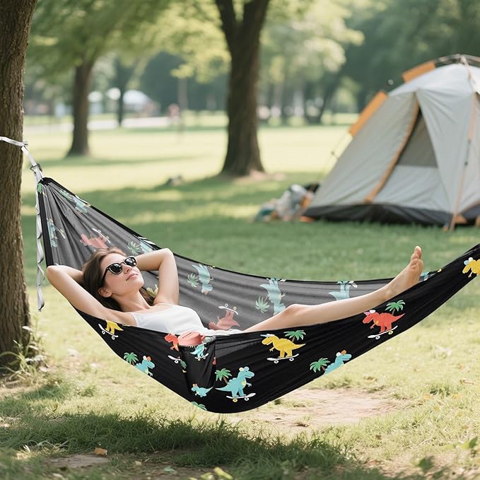 Camping Hammock Outdoor Hammocks for Outside Dinosaur Coconut Tree Beach Trees Portable Lightweight with Pockets Tree Straps Indoor