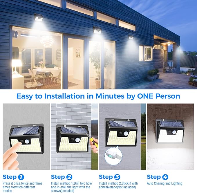 Peasur 18 Pack/140 LED Solar Lights, Outdoor Waterproof, 3 Lighting Modes, Motion Sensor, Black