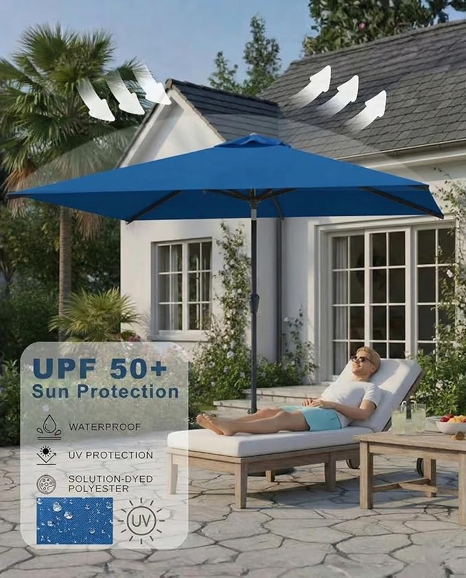 6.5x10FT Patio Umbrella, Outdoor Umbrella with Push Button Tilt and Crank, 8 Sturdy Ribs, UV Protection & Waterproof Market Umbrella for Pool, Backyard, Beach,Deck (Royal Blue)