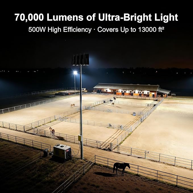 LED Stadium Lights 140000LM, AC 85-305V LED Flood Light Outdoor 2Pack (500W Each), 5000K Daylight, Adjustable Arena Light IP67 Waterproof, Field Lights for Court (5-Year Protection)