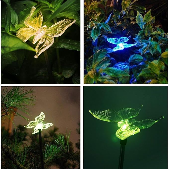 CANDLE CHOICE Solar Powered Landscape LED Lights Outdoor Waterproof Color Changing Garden Stake Lights for Outside Yard Lawn Flowerbed Plant Path Christmas Decorations Figurine Butterfly 2 Pack