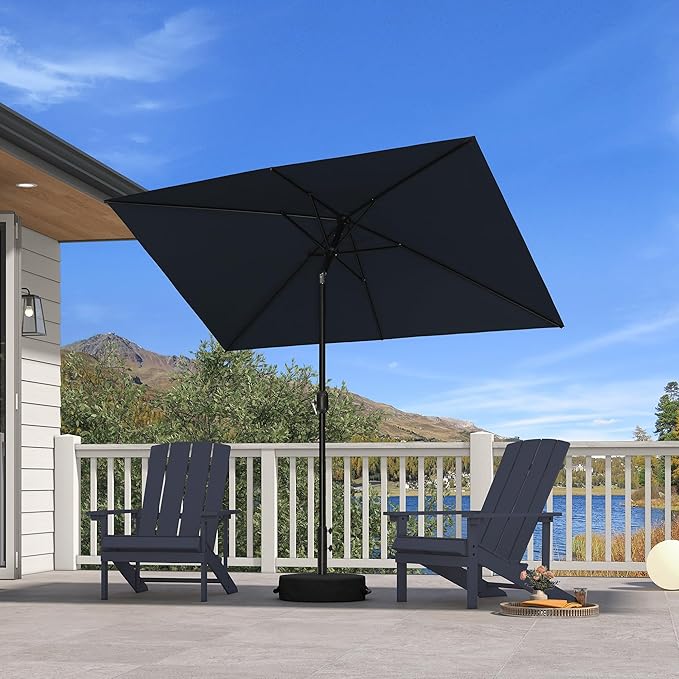 PURPLE LEAF 6.5' x 10' Rectangular Patio Umbrella Outdoor Table Umbrella Aluminum Frame Market Umbrella Sun Umbrella for Garden Deck Lawn Pool Navy Blue