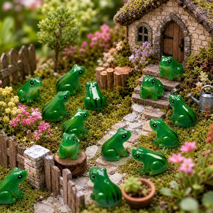 Exasinine 50 Pcs Mini Frogs Resin Green Frog Miniature Figurines Animals Model Fairy Garden Miniature Moss Landscape DIY Terrarium Crafts Ornament Accessories for Home Décor(B)