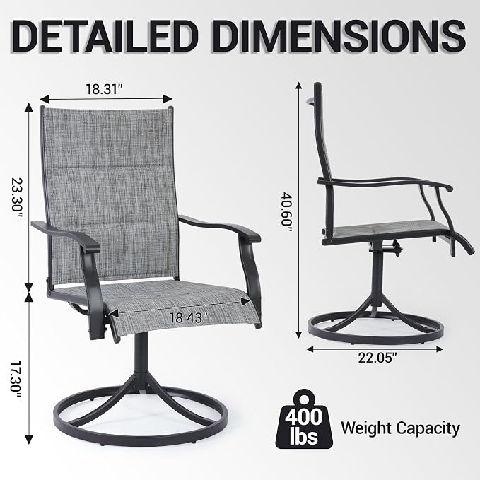 Patio Swivel Chairs Set of 8, Outdoor Dining Chairs High Back, All Weather Patio Chair with Padded Textilene & Metal Frame for Outdoor Poolside Lawn Garden, Grey(8 PCS)