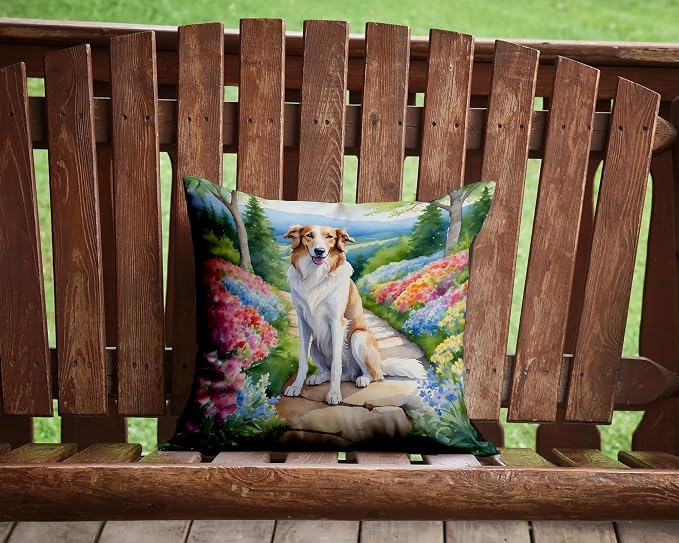 Caroline's Treasures Borzoi Spring Path Throw Pillow Machine Washable, Indoor Outdoor Decorative Pillow for Couch, Bed or Patio, 14Hx14W