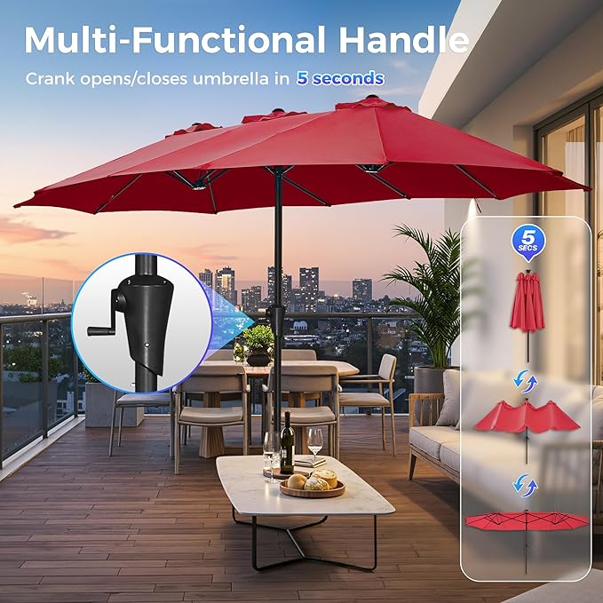 SUPERJARE 13FT Outdoor Umbrella for Patio, Double sided Pool Umbrellas with Fade Resistant Canopy, Large Table Umbrella for Deck, Market, Backyard - Burgundy(No Base)