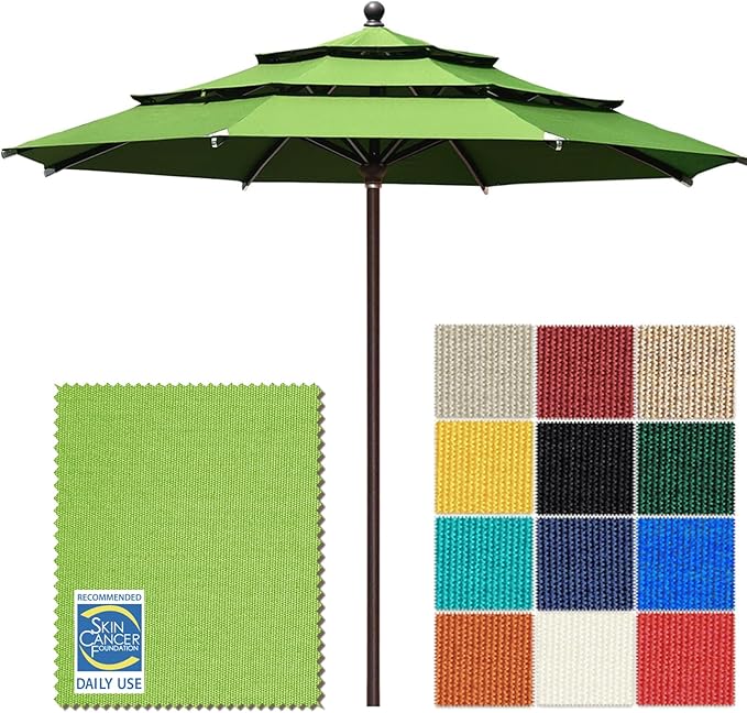 EliteShade USA 10-Year-Non-Fading 11ft 3-Tier Market Patio Umbrella, Commercial Grade Outdoor Table Umbrella with Cylinder Push-Up, Windproof & UPF 50+ UV Protection, Heavy Duty Ventilation for Garden, Deck, Pool, Backyard, Beach & Bistro, Macaw Green