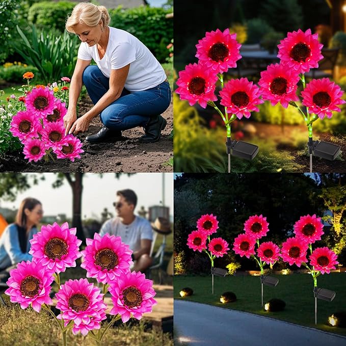 3 Pack Solar Garden Flowers Lights Outdoor Waterproof Sunflower Solar Lights for Yard Decorations Garden Decor for Yard Patio Lawn Gift for Mom Women Mother's Day